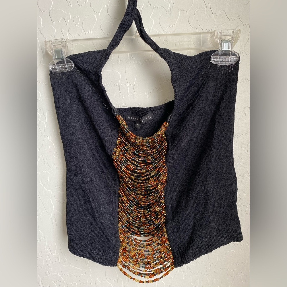 Vintage hand made black knit with beads going across